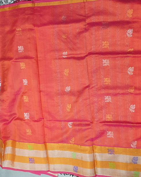 Orange Pure Venkatagiri Handloom Cotton Silk Saree with Zari Border